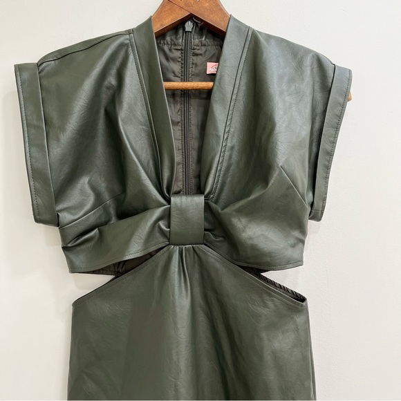 Anthropologie Eva Franco Faux Vegan Leather Dress with Cutouts Green Size 4 - Picture 3 of 12